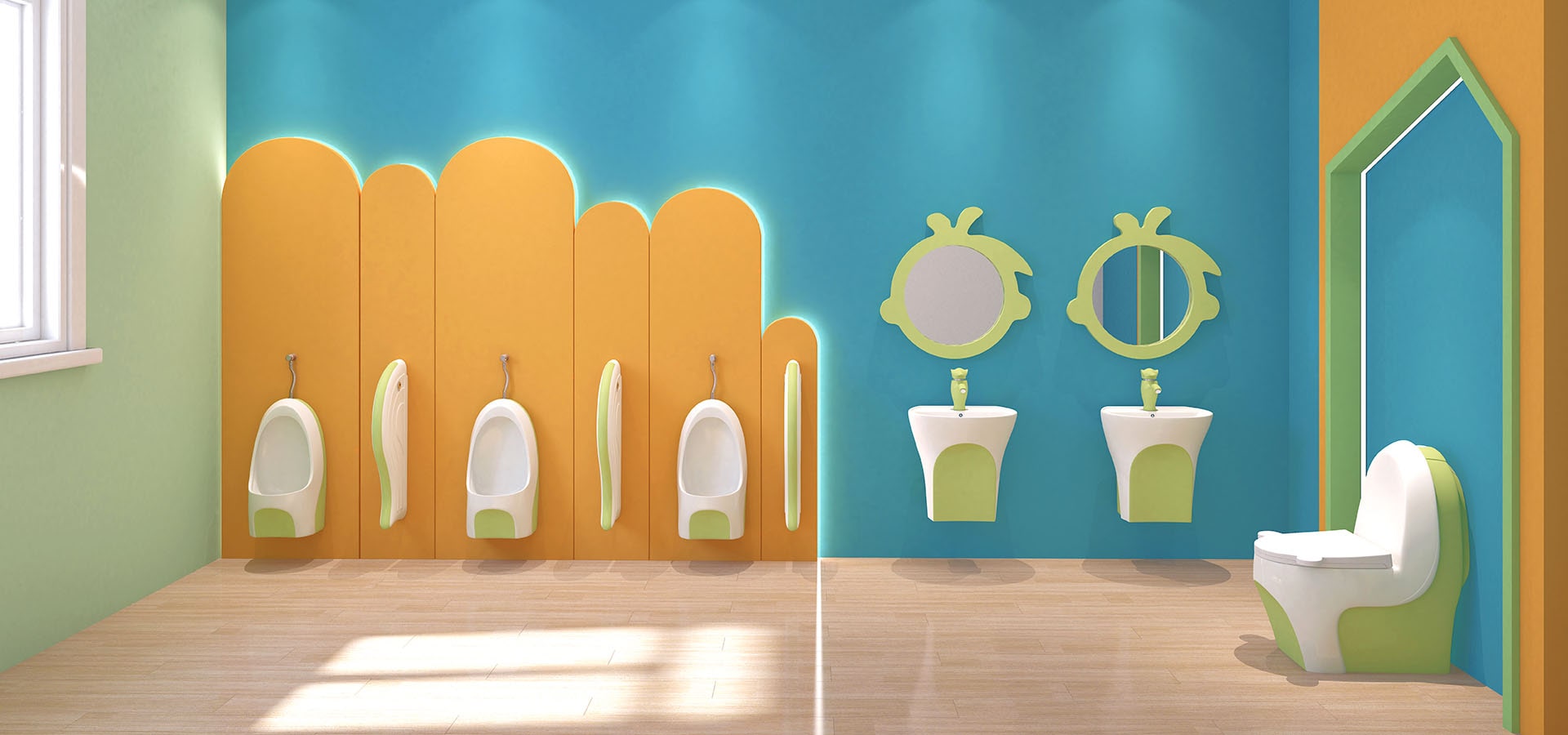 Green and white children bathroom collection. best child sanitary ware manufacturer -- waxiang ceramics