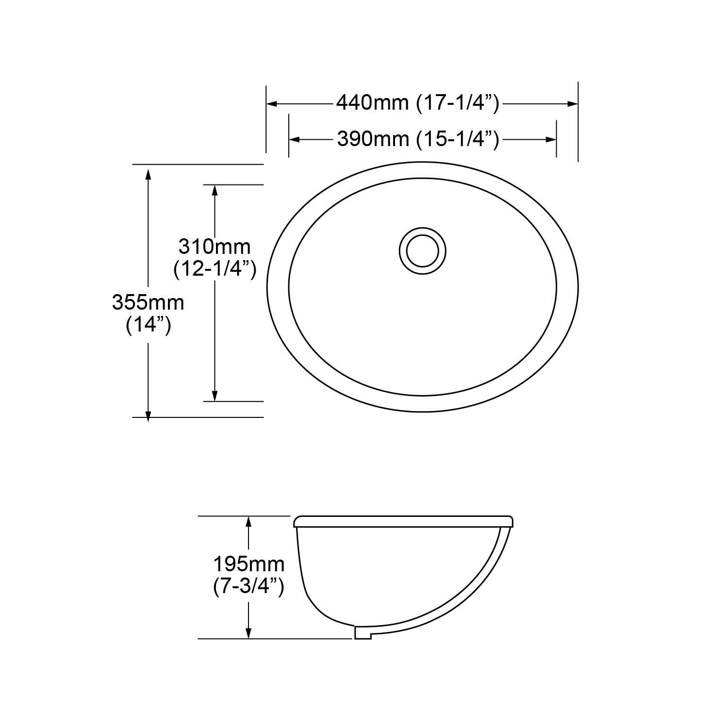 Bathroom 17’’ oval shape no-rimming porcelain undermount sink with ...