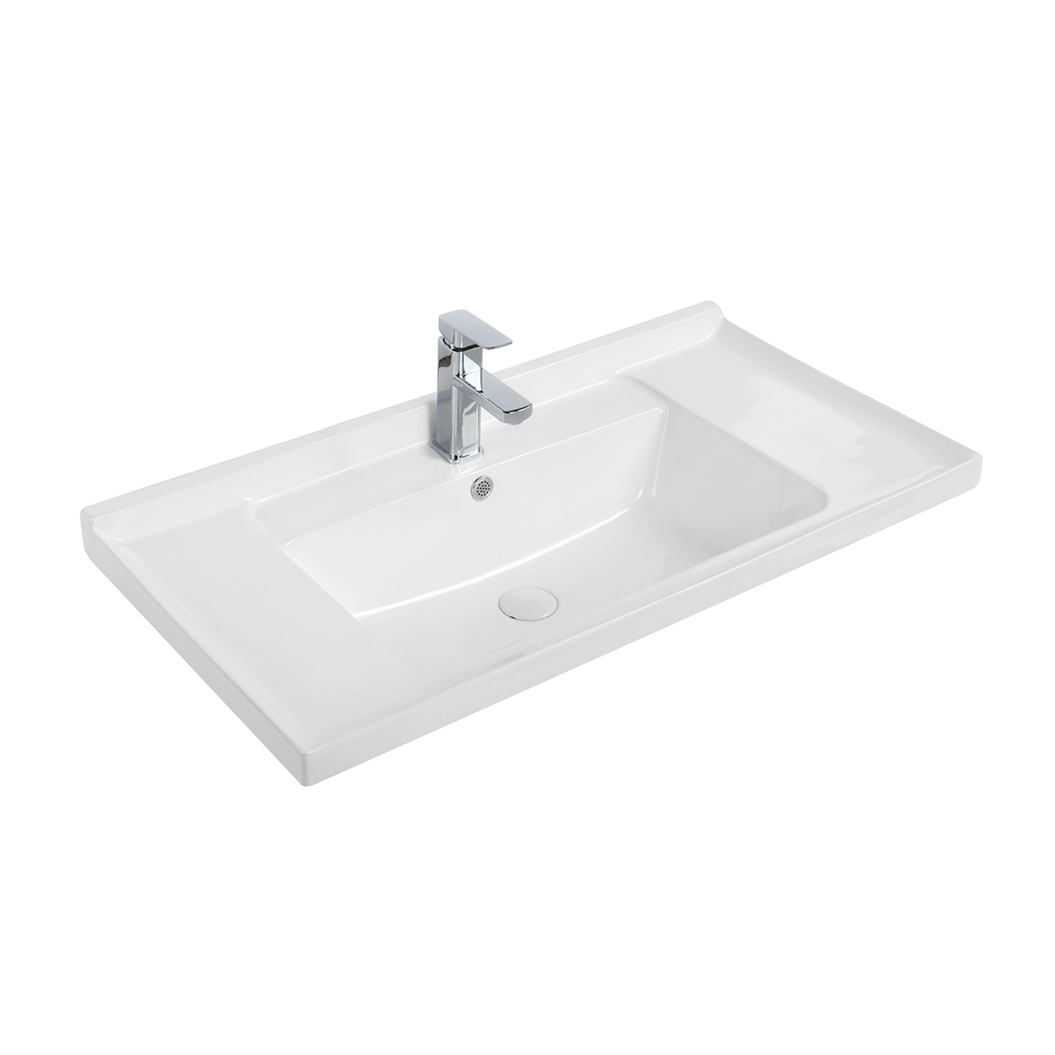 white porcelain 35-inch bathroom vanity top with sink, 91 cm bathroom vanity sink in ceramic with overflow and backsplash