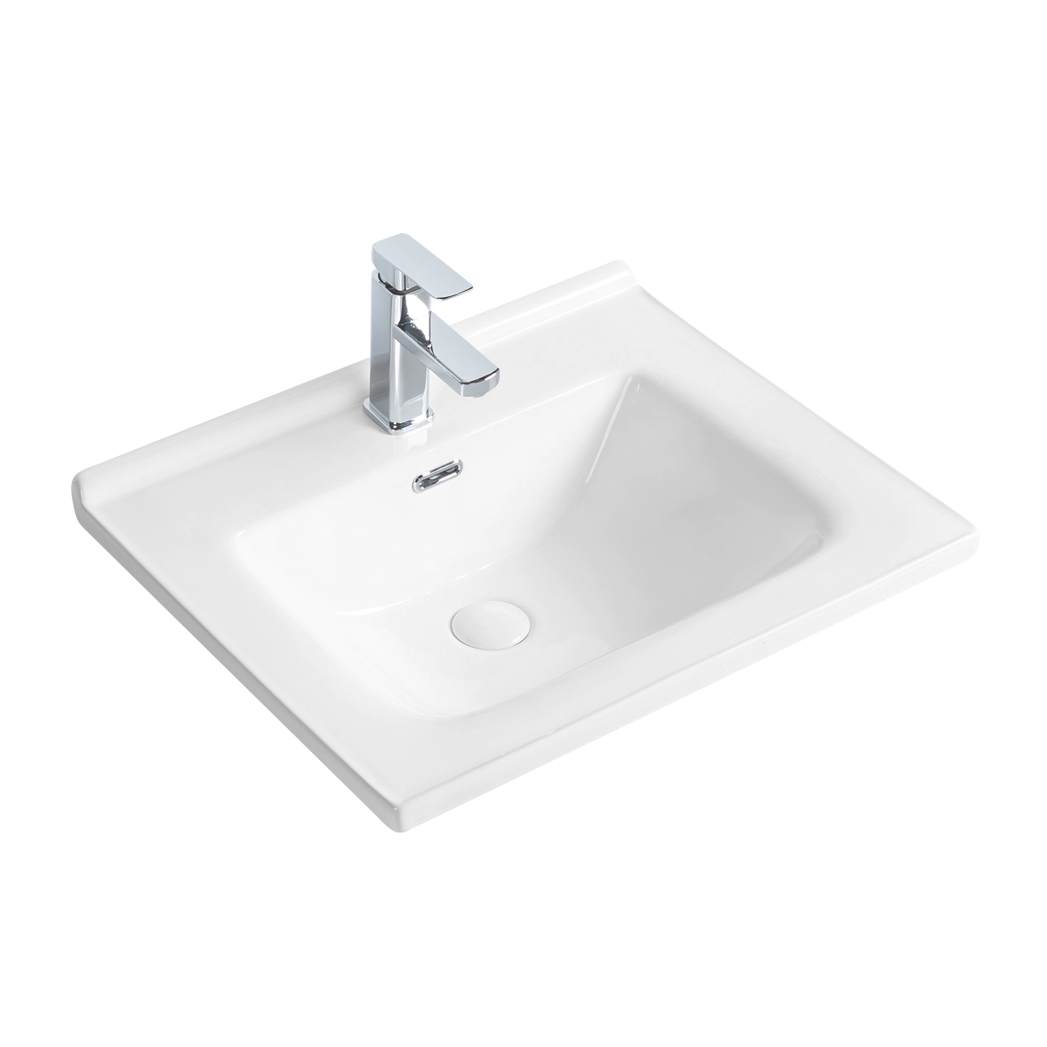24 inches ceramic vanity top in white with rectangle bowl, 61 cm porcelain vanity sink with overflow and backsplash