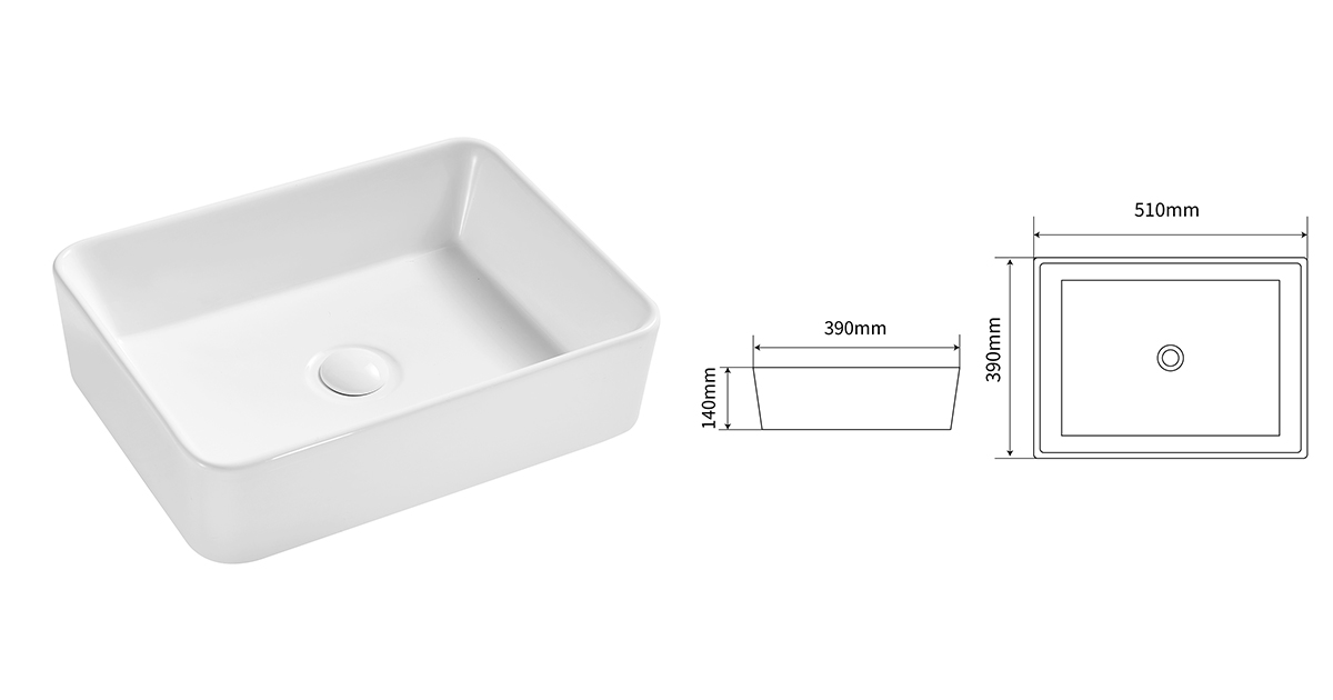 51 cm / 20-inch white rectangle shape grade-A vitreous china vessel ...
